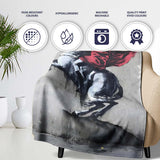 Red Cloaked Rider on Rearing Horse Monochrome Street Art, Artistic Comfortable Everyday Comfort - Super Soft Fleece Blanket Bed Sofa Throw