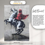 Red Cloaked Rider on Rearing Horse Monochrome Street Art, Artistic Comfortable Everyday Comfort - Super Soft Fleece Blanket Bed Sofa Throw
