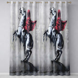 Red Cloaked Rider on Rearing Horse Monochrome Street Art Bold Artistic Home Decor Readymade Eyelet Ring Top Thermal 100% Blackout Curtains