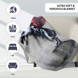 Red Cloaked Rider on Rearing Horse Monochrome Street Art, Artistic Comfortable Everyday Comfort - Super Soft Fleece Blanket Bed Sofa Throw