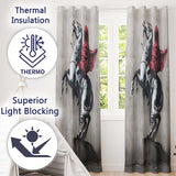 Red Cloaked Rider on Rearing Horse Monochrome Street Art Bold Artistic Home Decor Readymade Eyelet Ring Top Thermal 100% Blackout Curtains