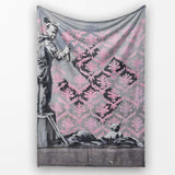 Girl Spray Painting Pink Damask Pattern Street Art, All Season Comfort, Stylish Room Decoration - Super Soft Fleece Blanket Bed Sofa Throw