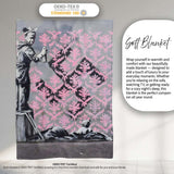 Girl Spray Painting Pink Damask Pattern Street Art, All Season Comfort, Stylish Room Decoration - Super Soft Fleece Blanket Bed Sofa Throw