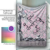 Girl Spray Painting Pink Damask Pattern Street Art, All Season Comfort, Stylish Room Decoration - Super Soft Fleece Blanket Bed Sofa Throw