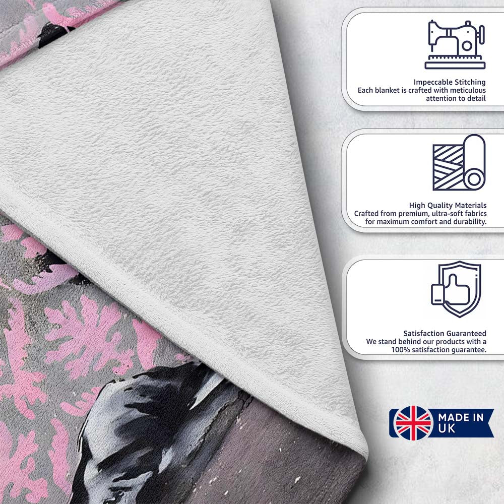 Girl Spray Painting Pink Damask Pattern Street Art, All Season Comfort, Stylish Room Decoration - Super Soft Fleece Blanket Bed Sofa Throw
