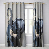Visionary Man Holding Draped Figure Monochrome Street Art Contemporary Home Decor Readymade Eyelet Ring Top Thermal 100% Blackout Curtains