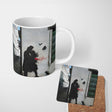 Romantic Couple with Red Rose Petals and Cat Stencil Art 11oz Ceramic Coffee Tea Mug White Large Handle
