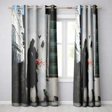 Romantic Couple with Red Rose Petals and Cat Stencil Art Bold Artistic Home Decor Readymade Eyelet Ring Top Thermal 100% Blackout Curtains