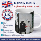 Romantic Couple with Red Rose Petals and Cat Stencil Art 11oz Ceramic Coffee Tea Mug White Large Handle
