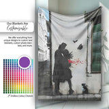 Romantic Couple with Red Rose Petals and Cat Stencil Art, Artistic Comfortable Everyday Comfort - Super Soft Fleece Blanket Bed Sofa Throw