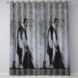 Housemaid Sweeping Hidden Brickwork Monochrome Street Art Contemporary Home Decor Readymade Eyelet Ring Top Thermal 100% Blackout Curtains