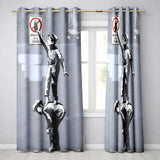 Children Reaching Graffiti Warning Sign Urban Stencil Vibrant Artistic Home Decor Readymade Eyelet Ring Top Thermal 100% Blackout Curtains