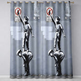 Children Reaching Graffiti Warning Sign Urban Stencil Vibrant Artistic Home Decor Readymade Eyelet Ring Top Thermal 100% Blackout Curtains