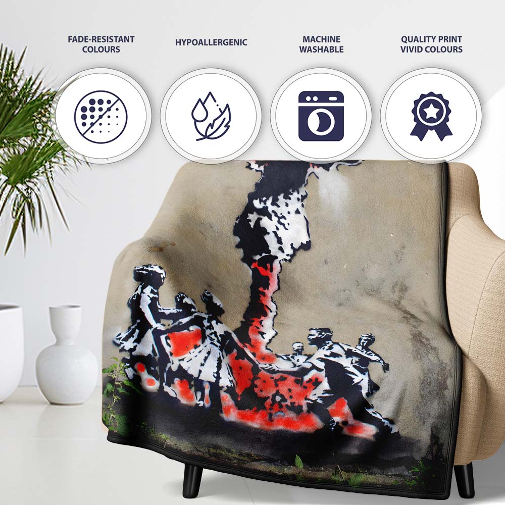 Red Black Explosion with Dancing Figures Street Art, All Season Comfort, Modern Interior Accent - Super Soft Fleece Blanket Bed Sofa Throw