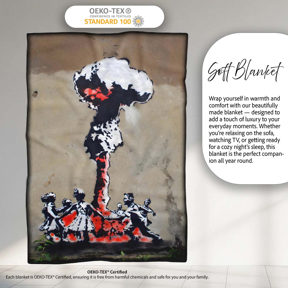Red Black Explosion with Dancing Figures Street Art, All Season Comfort, Modern Interior Accent - Super Soft Fleece Blanket Bed Sofa Throw
