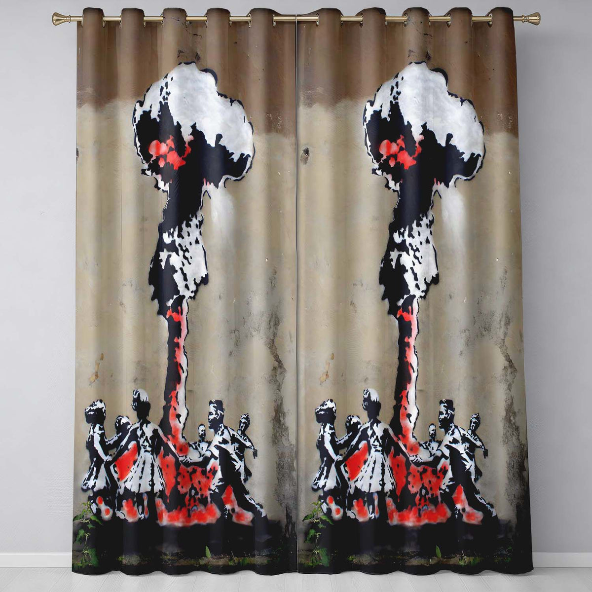 Red Black Explosion with Dancing Figures Street Art Stylish Design for Home Decor Readymade Eyelet Ring Top Thermal 100% Blackout Curtains