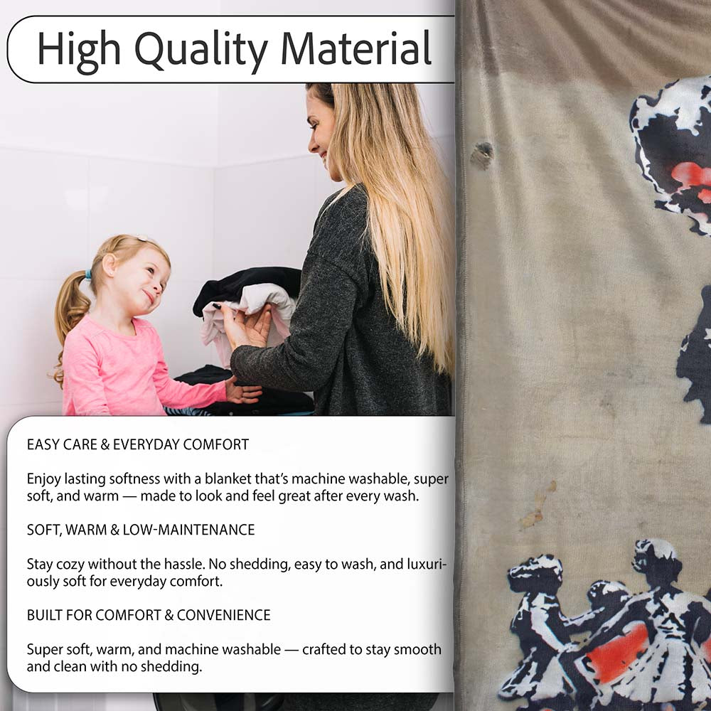 Red Black Explosion with Dancing Figures Street Art, All Season Comfort, Modern Interior Accent - Super Soft Fleece Blanket Bed Sofa Throw