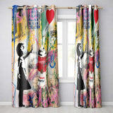 Girl Reaching Red Heart Balloon Colourful Collage Distinctive Wall Art Home Decor Readymade Eyelet Ring Top Thermal 100% Blackout Curtains