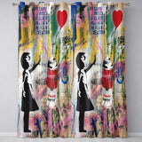 Girl Reaching Red Heart Balloon Colourful Collage Distinctive Wall Art Home Decor Readymade Eyelet Ring Top Thermal 100% Blackout Curtains