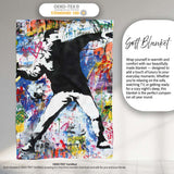 Masked Protester Throwing Paint Tin Graffiti Collage, Lightweight Comfortable Decorative Accent - Super Soft Fleece Blanket Bed Sofa Throw