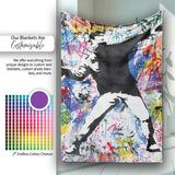 Masked Protester Throwing Paint Tin Graffiti Collage, Lightweight Comfortable Decorative Accent - Super Soft Fleece Blanket Bed Sofa Throw