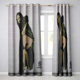 Pregnant Woman in Green Draped Dress Urban Stencil Bold Artwork for Bedroom Decor Readymade Eyelet Ring Top Thermal 100% Blackout Curtains