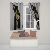 Pregnant Woman in Green Draped Dress Urban Stencil Bold Artwork for Bedroom Decor Readymade Eyelet Ring Top Thermal 100% Blackout Curtains