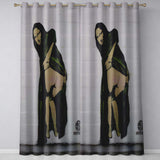 Pregnant Woman in Green Draped Dress Urban Stencil Bold Artwork for Bedroom Decor Readymade Eyelet Ring Top Thermal 100% Blackout Curtains