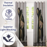 Pregnant Woman in Green Draped Dress Urban Stencil Bold Artwork for Bedroom Decor Readymade Eyelet Ring Top Thermal 100% Blackout Curtains