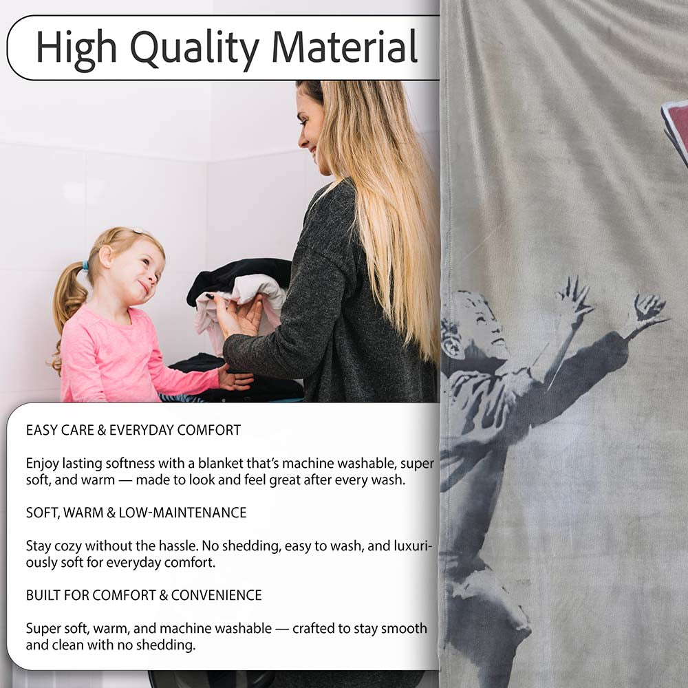 Children Playing No Ball Games Street Art Stencil, All Season Comfort, Comfortable Everyday Use - Super Soft Fleece Blanket Bed Sofa Throw