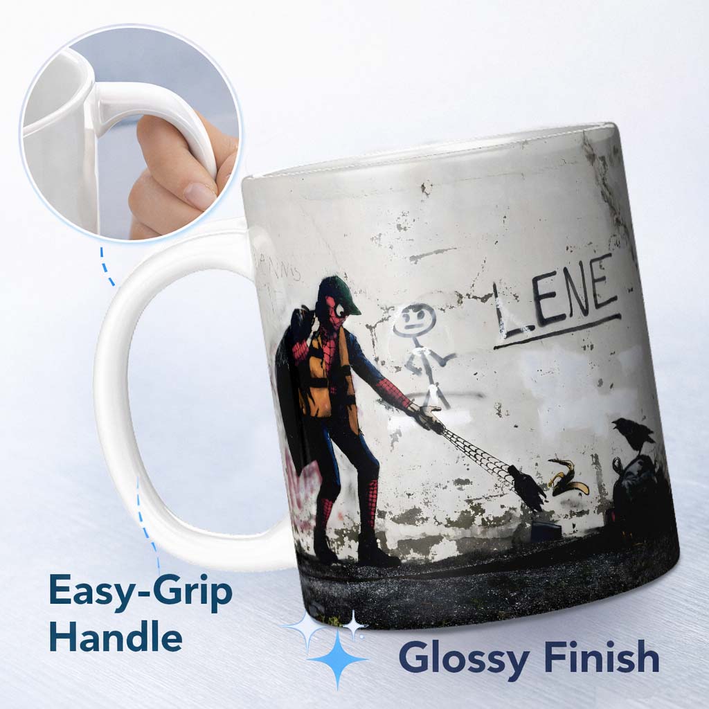 Street Hero Casting Web at Litter Urban Graffiti 11oz Ceramic Coffee Tea Mug White Large Handle