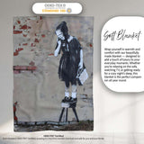 Schoolgirl Standing on Stool with Small Rat Stencil, All Season Comfort, Modern Interior Accent - Super Soft Fleece Blanket Bed Sofa Throw