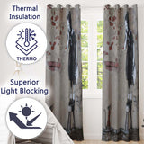 Schoolgirl Standing on Stool with Small Rat Stencil Elegant Design for Home Decor Readymade Eyelet Ring Top Thermal 100% Blackout Curtains