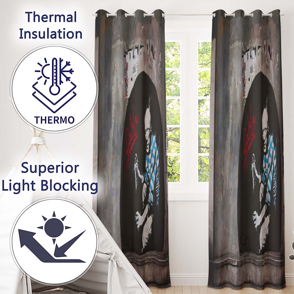 Elderly Graffiti Artist with Spray Can Urban Portrait Elegant Artistic Home Decor Readymade Eyelet Ring Top Thermal 100% Blackout Curtains
