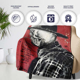 Skull in Bowler Hat on Red Grunge Background, Comfortable Everyday Use, Stylish Room Decoration - Super Soft Fleece Blanket Bed Sofa Throw