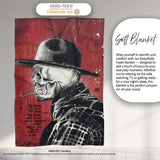 Skull in Bowler Hat on Red Grunge Background, Comfortable Everyday Use, Stylish Room Decoration - Super Soft Fleece Blanket Bed Sofa Throw