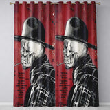 Skull in Bowler Hat on Red Grunge Background Expressive Artwork for Bedroom Decor Readymade Eyelet Ring Top Thermal 100% Blackout Curtains