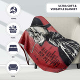 Skull in Bowler Hat on Red Grunge Background, Comfortable Everyday Use, Stylish Room Decoration - Super Soft Fleece Blanket Bed Sofa Throw