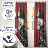 Skull in Bowler Hat on Red Grunge Background Expressive Artwork for Bedroom Decor Readymade Eyelet Ring Top Thermal 100% Blackout Curtains