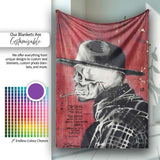Skull in Bowler Hat on Red Grunge Background, Comfortable Everyday Use, Stylish Room Decoration - Super Soft Fleece Blanket Bed Sofa Throw
