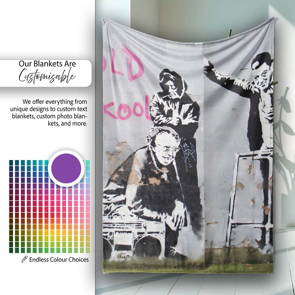 Old School Street Crew with Boombox Monochrome Stencil, Decorative Comfortable Everyday Comfort - Super Soft Fleece Blanket Bed Sofa Throw