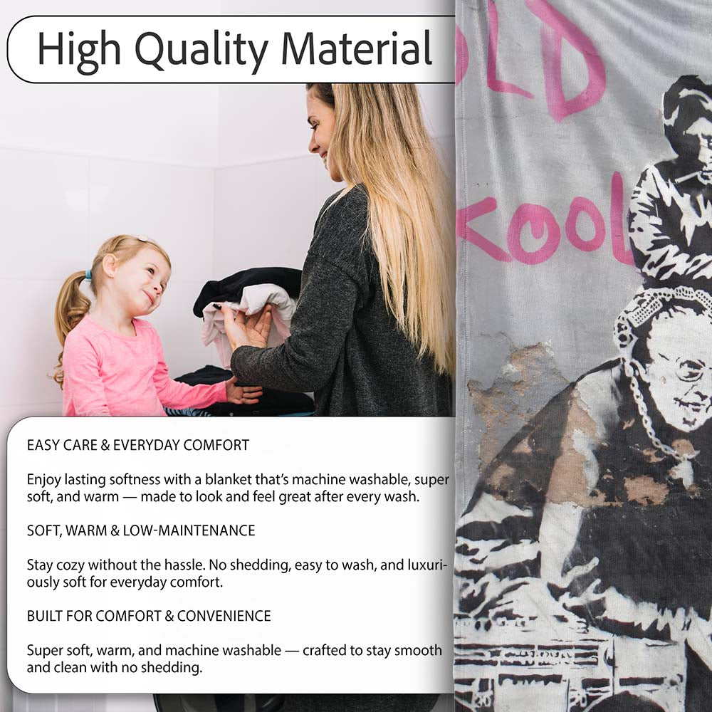 Old School Street Crew with Boombox Monochrome Stencil, Decorative Comfortable Everyday Comfort - Super Soft Fleece Blanket Bed Sofa Throw