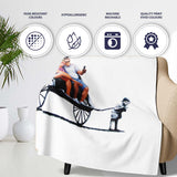 Holiday Couple Riding Child Pulled Rickshaw Satirical Stencil, Artistic Modern Everyday Comfort - Super Soft Fleece Blanket Bed Sofa Throw