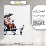 Holiday Couple Riding Child Pulled Rickshaw Satirical Stencil, Artistic Modern Everyday Comfort - Super Soft Fleece Blanket Bed Sofa Throw