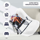 Holiday Couple Riding Child Pulled Rickshaw Satirical Stencil, Artistic Modern Everyday Comfort - Super Soft Fleece Blanket Bed Sofa Throw