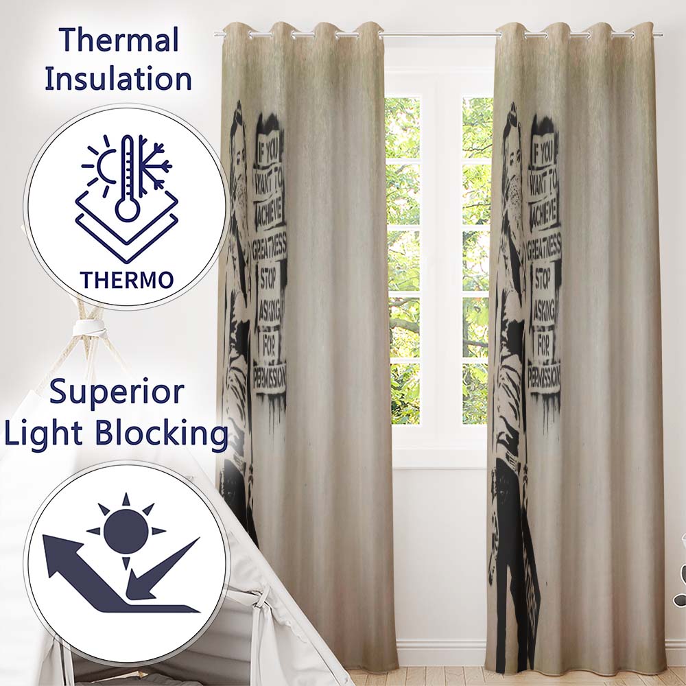 Masked Woman Motivational Quote Beige Urban Stencil Elegant Design for Home Decor Readymade Eyelet Ring Top Thermal 100% Blackout Curtains