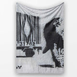 Black Rat with Barcode Monochrome Graffiti Stencil, All Season Comfort, Stylish Room Decoration - Super Soft Fleece Blanket Bed Sofa Throw