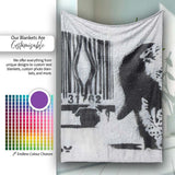 Black Rat with Barcode Monochrome Graffiti Stencil, All Season Comfort, Stylish Room Decoration - Super Soft Fleece Blanket Bed Sofa Throw