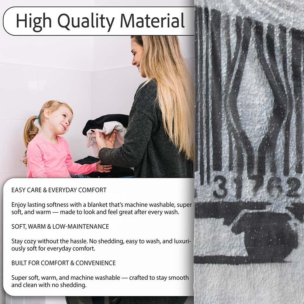Black Rat with Barcode Monochrome Graffiti Stencil, All Season Comfort, Stylish Room Decoration - Super Soft Fleece Blanket Bed Sofa Throw