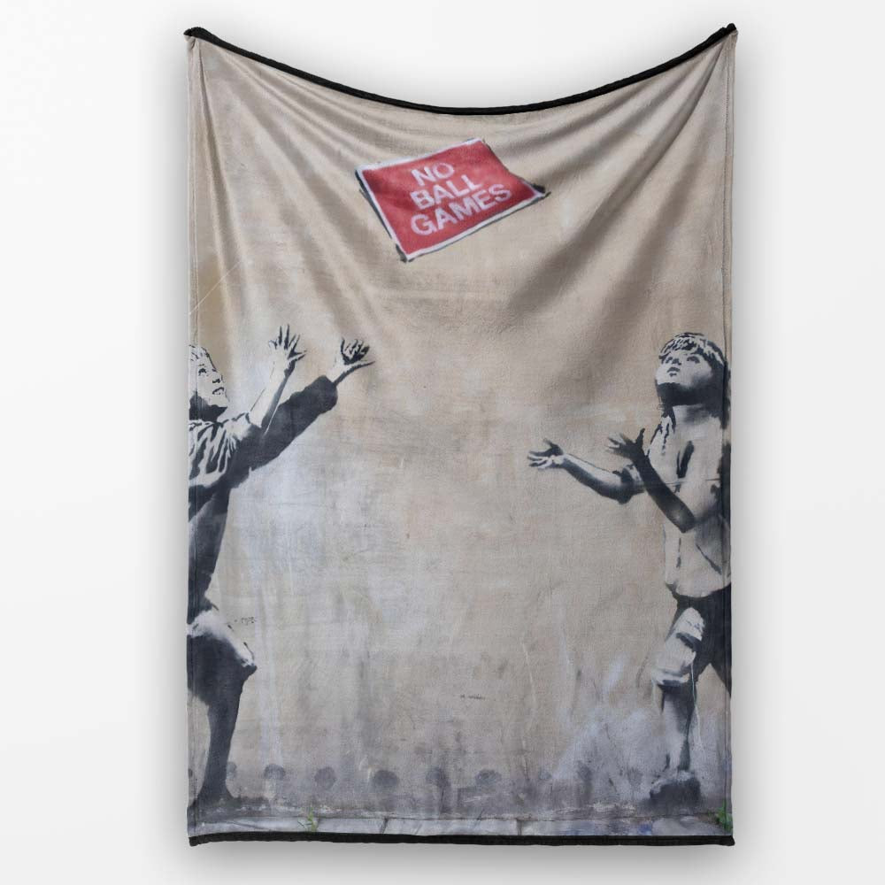 Children Reaching for Red Sign Satirical Street Art, All Season Comfort, Modern Interior Accent - Super Soft Fleece Blanket Bed Sofa Throw
